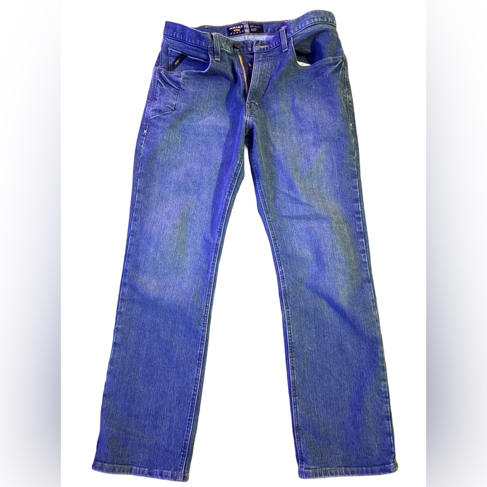 Ariat Rebar Jeans Mens 36x34 blue M4 Relaxed Boot Cut Faded Medium Wash Denim *